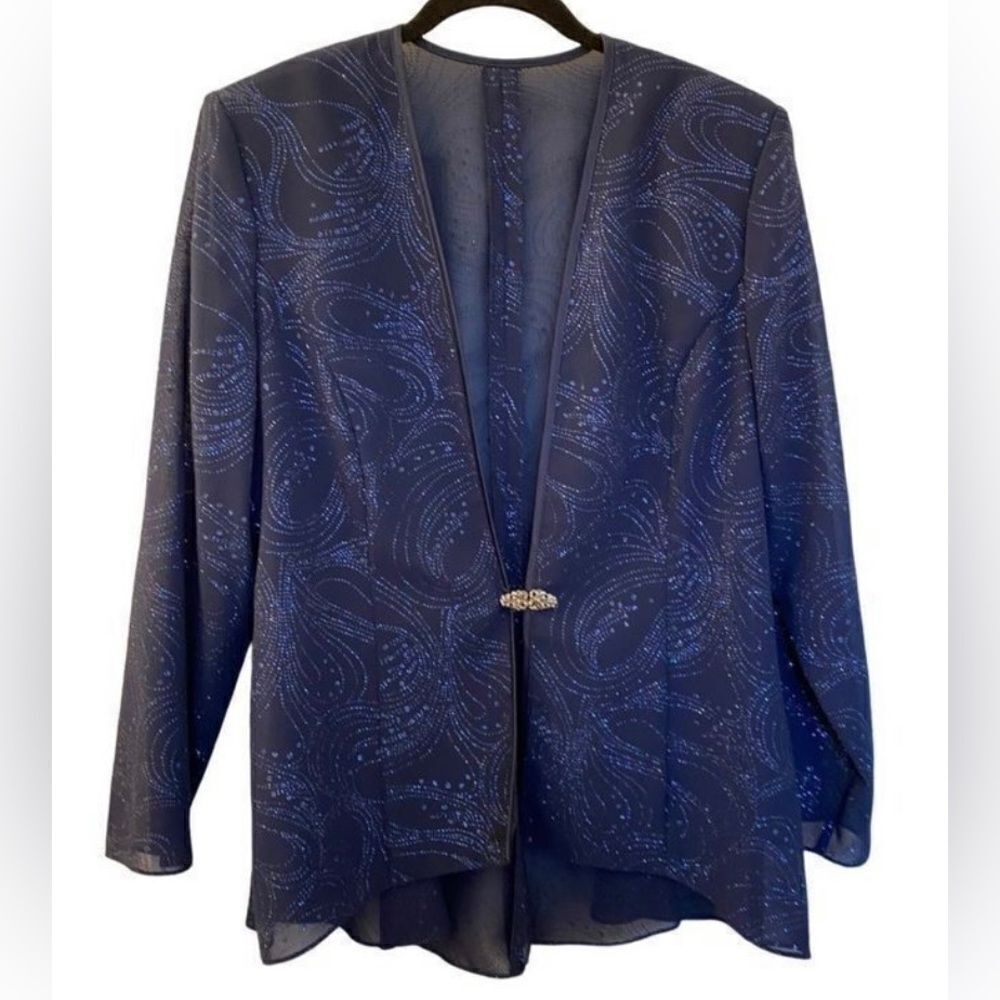 R&M Richards, women’s navy blue sparkle open front cardigan ￼ S/16